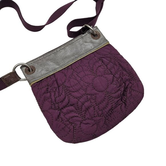 Fossil Canvas & Quilted‎ Crossbody Bag Adjustable Strap Multi-Pocket Purple Gray - Picture 2 of 12